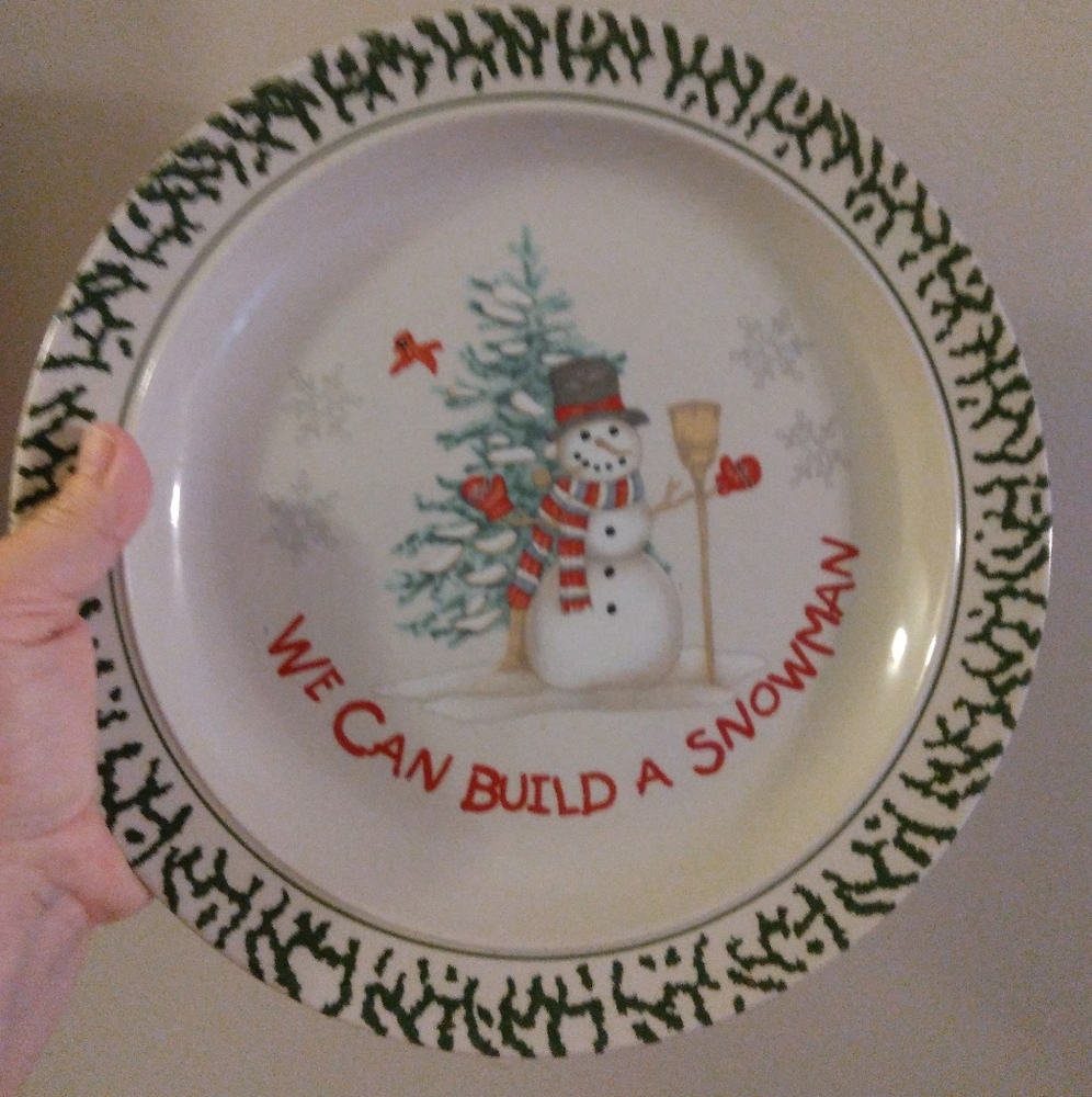 Christmas "We can build a Snowman" stone ware plate